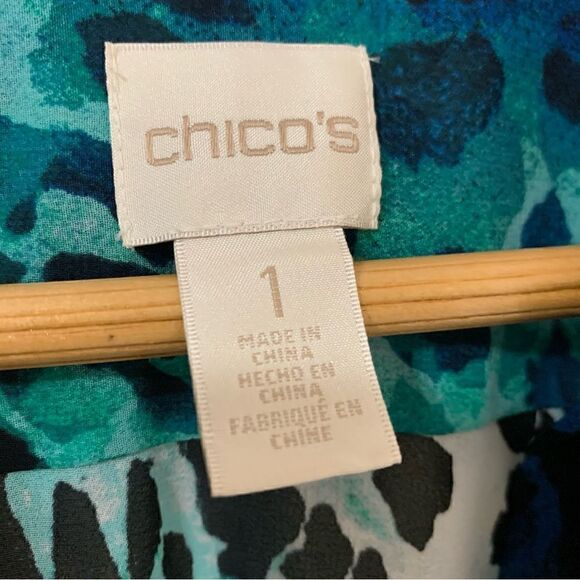 Chicos Long Sleeve Button Down Sheer Animal Print Blouse Size 1 8 10 Rhinestones - Picture 3 of 7